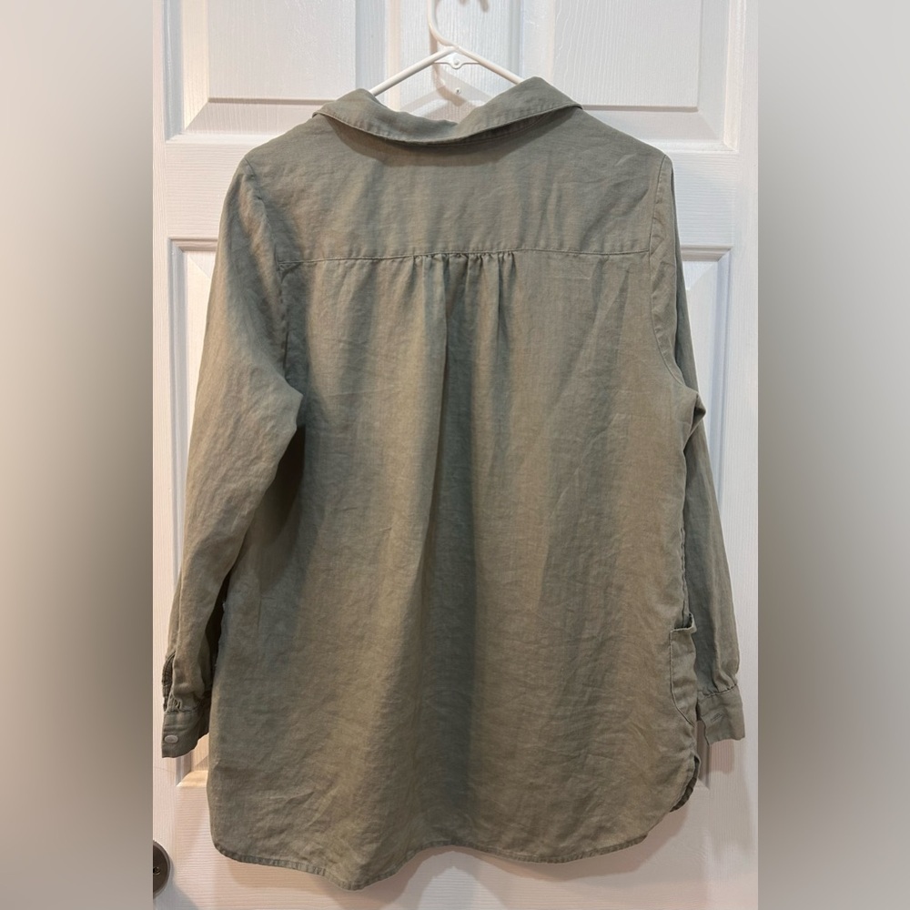 Soft Surroundings 100% Linen Long Sleeve Tunic Top L‎ Patch Pockets Natural Boho - Picture 2 of 7